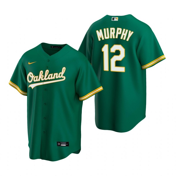 Men's Oakland Athletics #12 Sean Murphy Green Cool Base Stitched Jersey - Click Image to Close